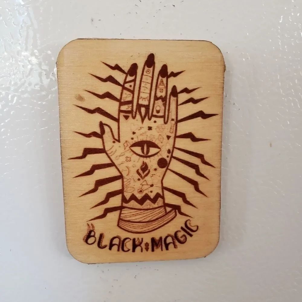 Wood Refrigerator magnet /mini wall hanging. Black magic